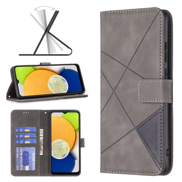 BF05 Magnetic Buckle Rhombus Texture Leather Phone Case, For Samsung Galaxy A03 166mm