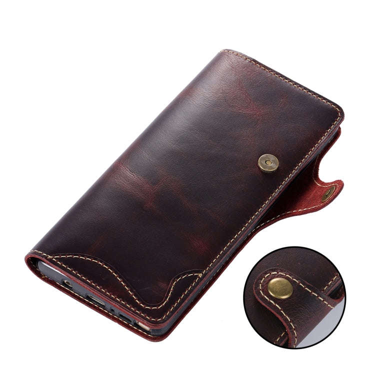 Denior Oil Wax Cowhide Magnetic Button Horizontal Flip Leather Case with Card Slots & Wallet, For...