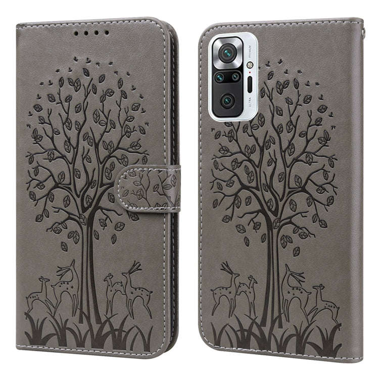 Tree & Deer Pattern Pressed Flip Leather Phone Case, For Xiaomi Redmi Note 10 Pro / Note 10 Pro M...