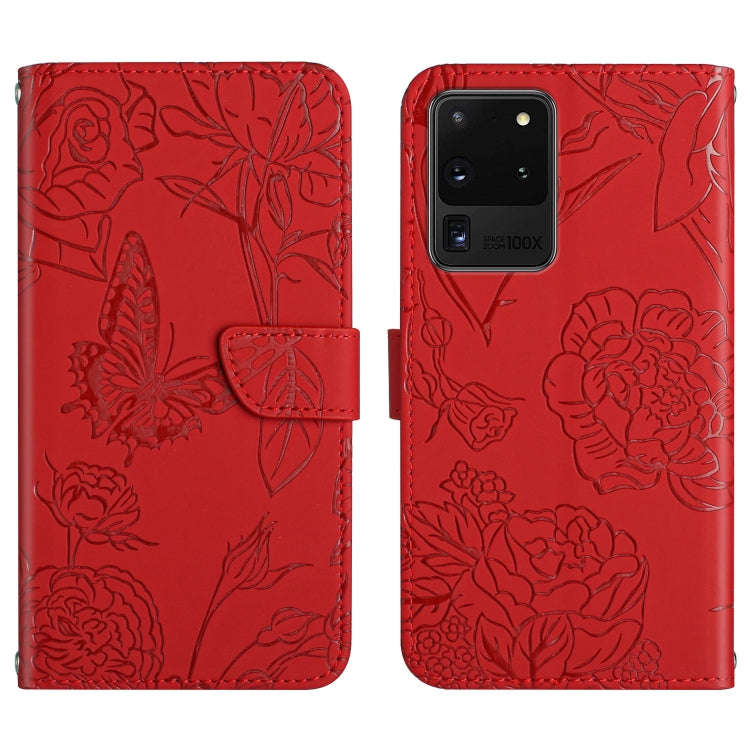 Skin Feel Butterfly Peony Embossed Leather Phone Case, For Samsung Galaxy S20+, For Samsung Galax...