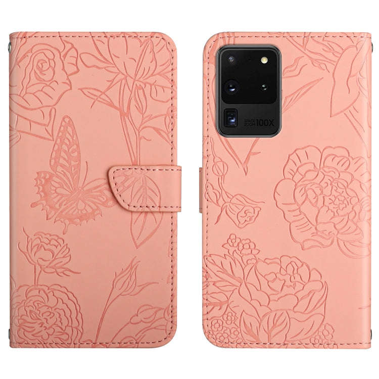 Skin Feel Butterfly Peony Embossed Leather Phone Case, For Samsung Galaxy S20+, For Samsung Galax...