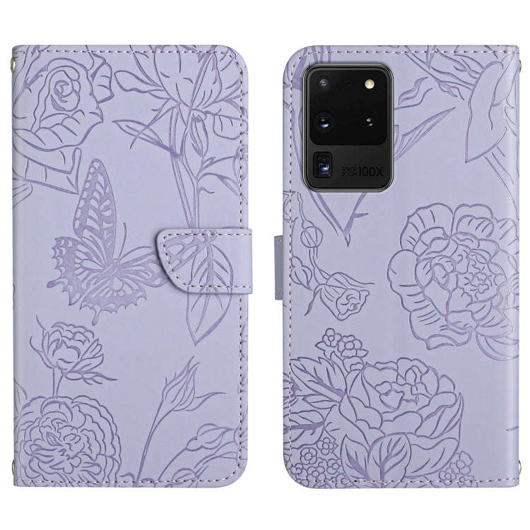 Skin Feel Butterfly Peony Embossed Leather Phone Case, For Samsung Galaxy S20+, For Samsung Galax...