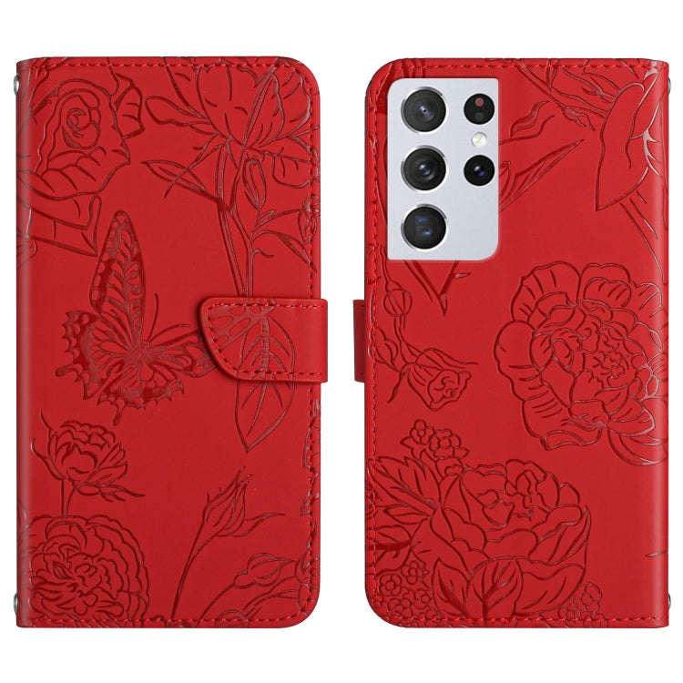 Skin Feel Butterfly Peony Embossed Leather Phone Case, For Samsung Galaxy S20+, For Samsung Galax...