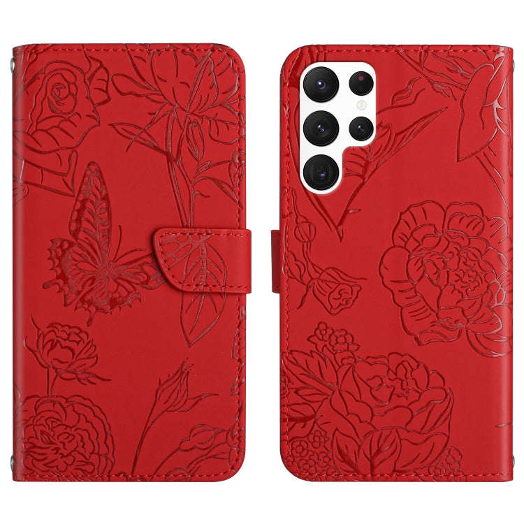 Skin Feel Butterfly Peony Embossed Leather Phone Case, For Samsung Galaxy S20+, For Samsung Galax...
