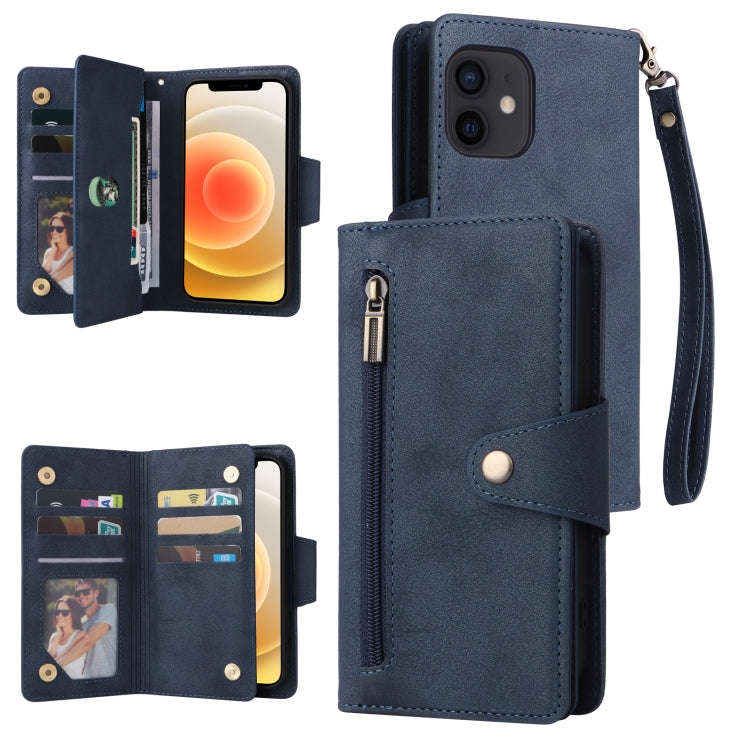 Rivet Buckle 9 Cards Three Fold Leather Phone Case, For iPhone 7/8/SE 2020, For iPhone 7 Plus/8 P...