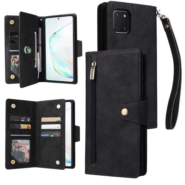 Rivet Buckle 9 Cards Three Fold Leather Phone Case, For Samsung Galaxy Note10 Lite, For Samsung G...