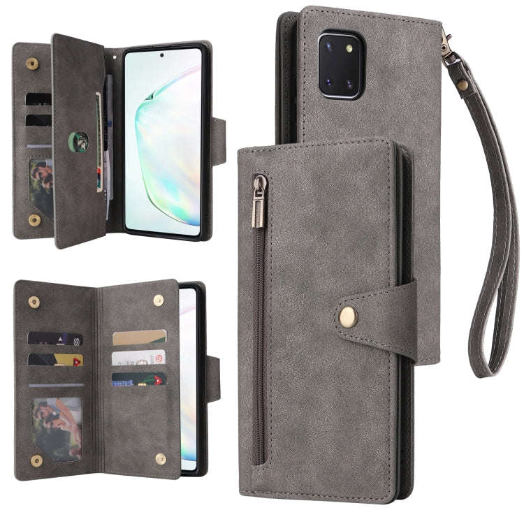 Rivet Buckle 9 Cards Three Fold Leather Phone Case, For Samsung Galaxy Note10 Lite, For Samsung G...