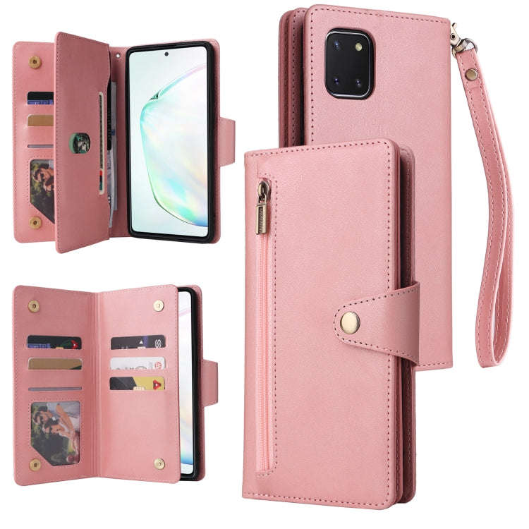 Rivet Buckle 9 Cards Three Fold Leather Phone Case, For Samsung Galaxy Note10 Lite, For Samsung G...