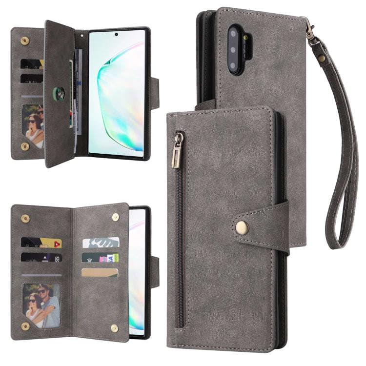 Rivet Buckle 9 Cards Three Fold Leather Phone Case, For Samsung Galaxy Note10 Lite, For Samsung G...