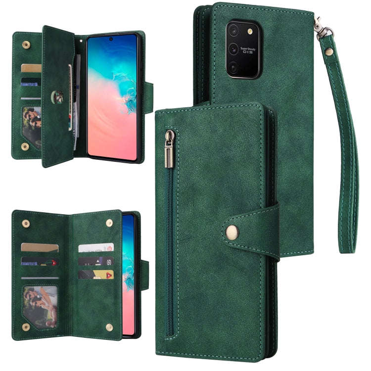 Rivet Buckle 9 Cards Three Fold Leather Phone Case, For Samsung Galaxy Note10 Lite, For Samsung G...