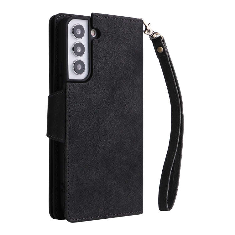 Rivet Buckle 9 Cards Three Fold Leather Phone Case, For Samsung Galaxy S22+, For Samsung Galaxy S...