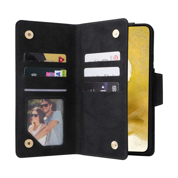 Rivet Buckle 9 Cards Three Fold Leather Phone Case, For Samsung Galaxy S22+, For Samsung Galaxy S...