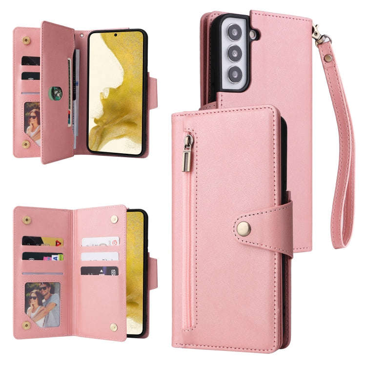 Rivet Buckle 9 Cards Three Fold Leather Phone Case, For Samsung Galaxy S22+, For Samsung Galaxy S...
