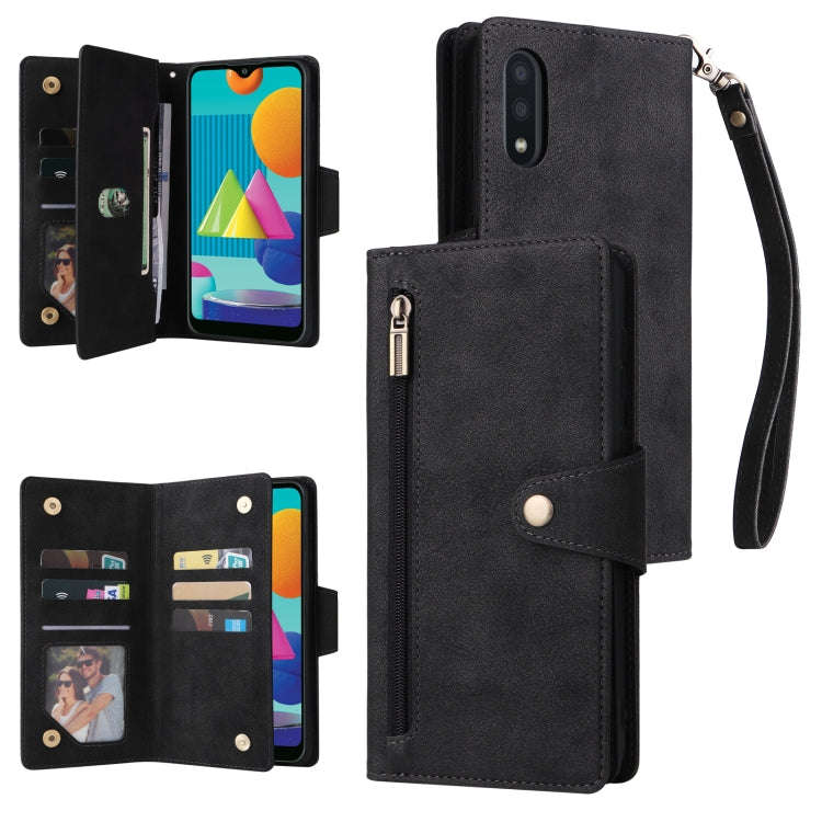 Rivet Buckle 9 Cards Three Fold Leather Phone Case, For Samsung Galaxy S22+, For Samsung Galaxy S...