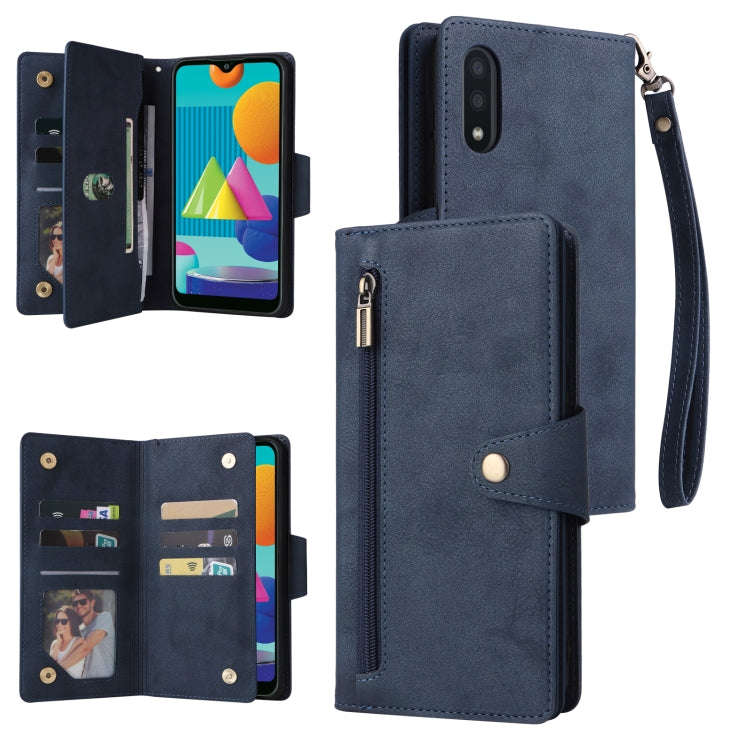 Rivet Buckle 9 Cards Three Fold Leather Phone Case, For Samsung Galaxy S22+, For Samsung Galaxy S...