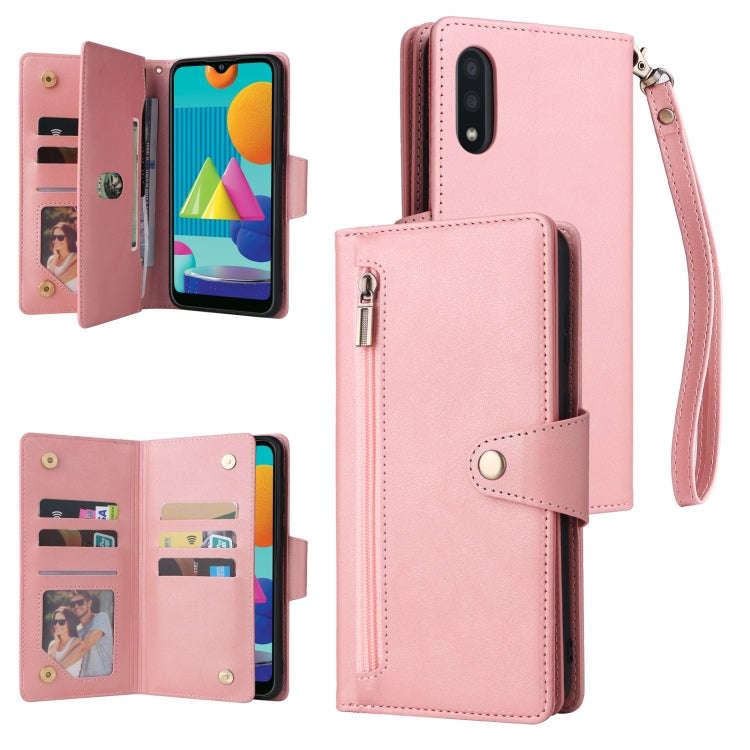 Rivet Buckle 9 Cards Three Fold Leather Phone Case, For Samsung Galaxy S22+, For Samsung Galaxy S...