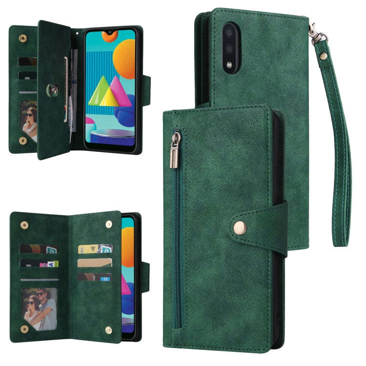 Rivet Buckle 9 Cards Three Fold Leather Phone Case, For Samsung Galaxy S22+, For Samsung Galaxy S...