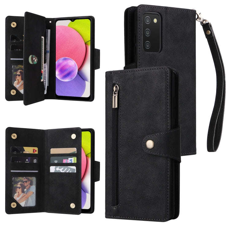 Rivet Buckle 9 Cards Three Fold Leather Phone Case, For Samsung Galaxy S22+, For Samsung Galaxy S...