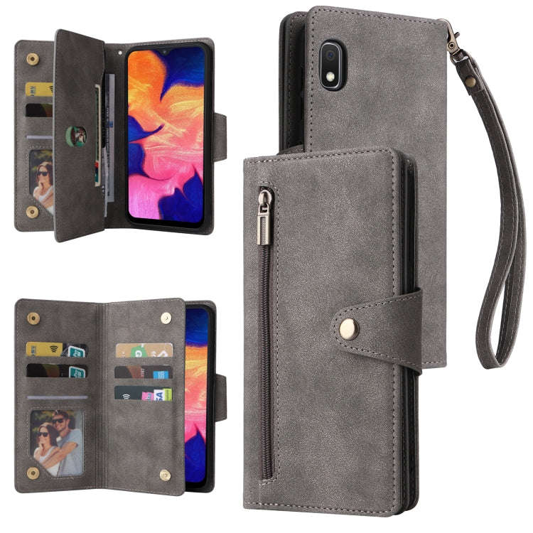 Rivet Buckle 9 Cards Three Fold Leather Phone Case, For Samsung Galaxy S22+, For Samsung Galaxy S...