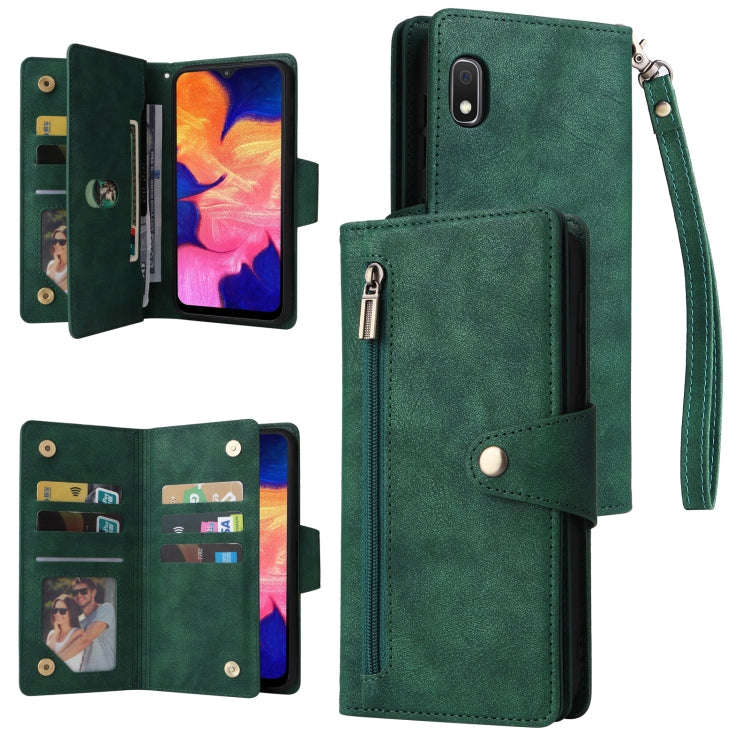 Rivet Buckle 9 Cards Three Fold Leather Phone Case, For Samsung Galaxy S22+, For Samsung Galaxy S...