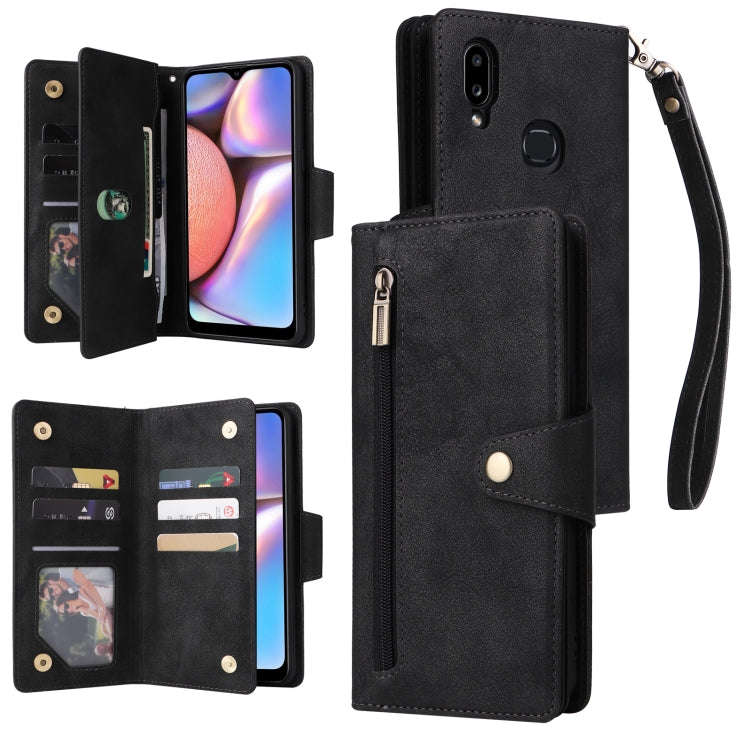 Rivet Buckle 9 Cards Three Fold Leather Phone Case, For Samsung Galaxy S22+, For Samsung Galaxy S...