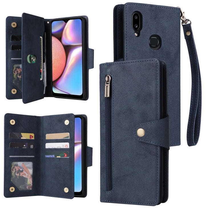 Rivet Buckle 9 Cards Three Fold Leather Phone Case, For Samsung Galaxy S22+, For Samsung Galaxy S...