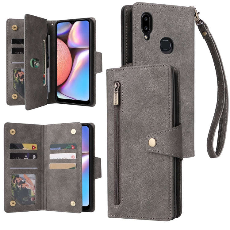 Rivet Buckle 9 Cards Three Fold Leather Phone Case, For Samsung Galaxy S22+, For Samsung Galaxy S...