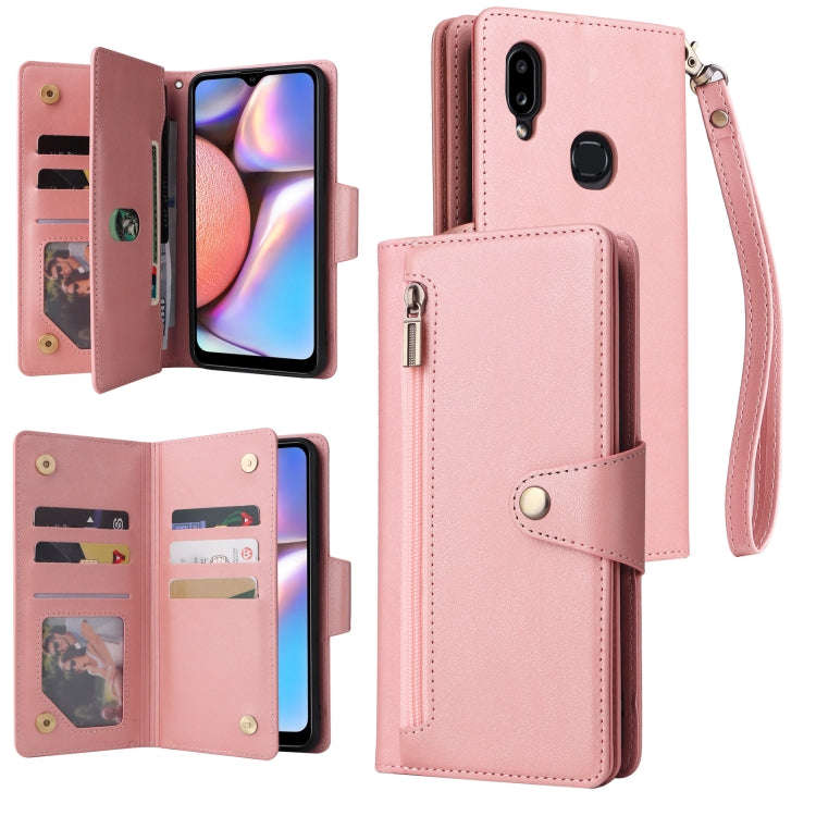 Rivet Buckle 9 Cards Three Fold Leather Phone Case, For Samsung Galaxy S22+, For Samsung Galaxy S...