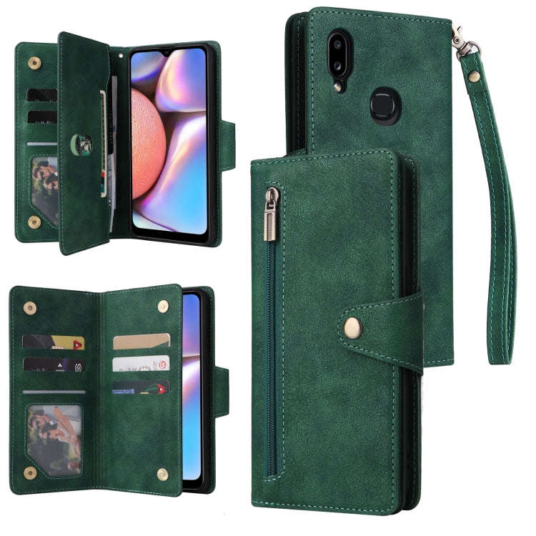 Rivet Buckle 9 Cards Three Fold Leather Phone Case, For Samsung Galaxy S22+, For Samsung Galaxy S...