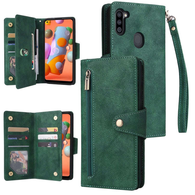 Rivet Buckle 9 Cards Three Fold Leather Phone Case, For Samsung Galaxy S22+, For Samsung Galaxy S...