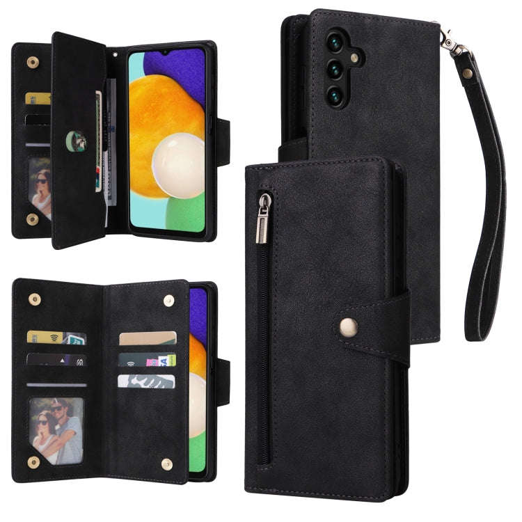 Rivet Buckle 9 Cards Three Fold Leather Phone Case, For Samsung Galaxy S22+, For Samsung Galaxy S...