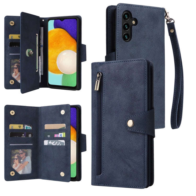 Rivet Buckle 9 Cards Three Fold Leather Phone Case, For Samsung Galaxy S22+, For Samsung Galaxy S...