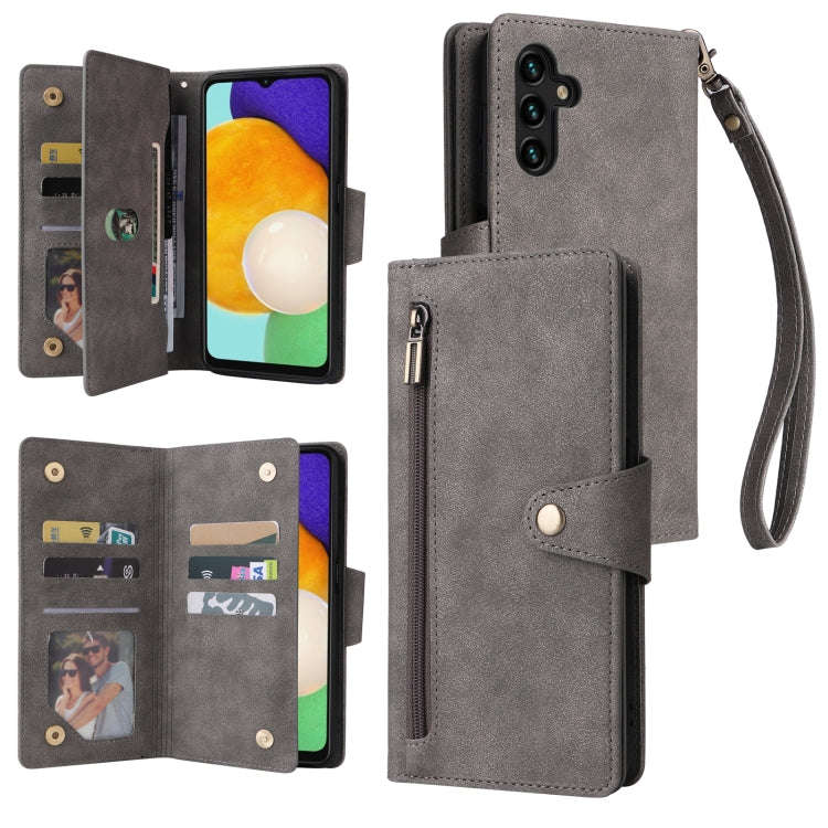 Rivet Buckle 9 Cards Three Fold Leather Phone Case, For Samsung Galaxy S22+, For Samsung Galaxy S...