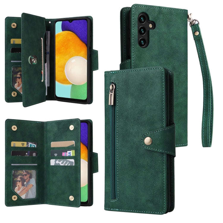 Rivet Buckle 9 Cards Three Fold Leather Phone Case, For Samsung Galaxy S22+, For Samsung Galaxy S...