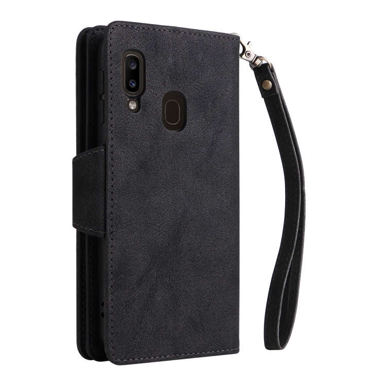 Rivet Buckle 9 Cards Three Fold Leather Phone Case, For Samsung Galaxy A20, For Samsung Galaxy A2...