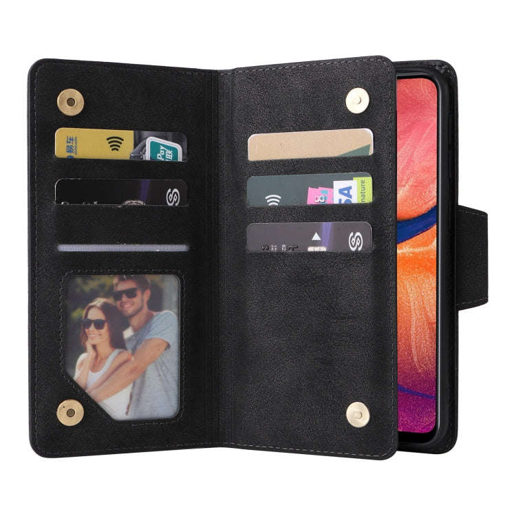 Rivet Buckle 9 Cards Three Fold Leather Phone Case, For Samsung Galaxy A20, For Samsung Galaxy A2...