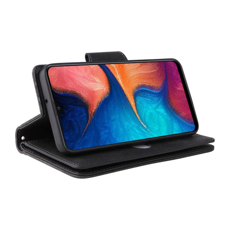 Rivet Buckle 9 Cards Three Fold Leather Phone Case, For Samsung Galaxy A20, For Samsung Galaxy A2...