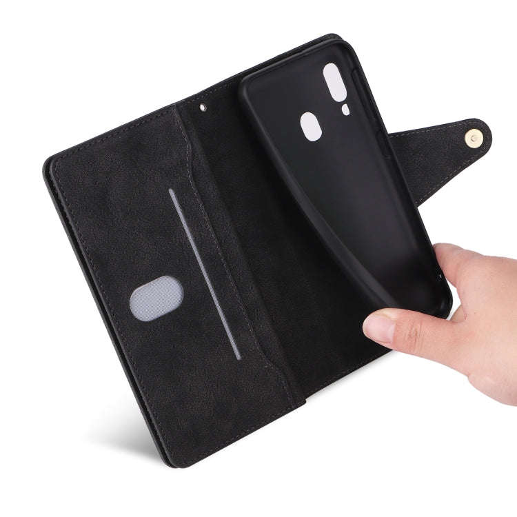 Rivet Buckle 9 Cards Three Fold Leather Phone Case, For Samsung Galaxy A20, For Samsung Galaxy A2...