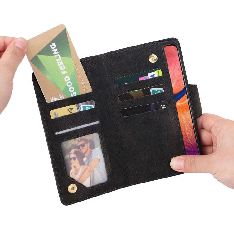 Rivet Buckle 9 Cards Three Fold Leather Phone Case, For Samsung Galaxy A20, For Samsung Galaxy A2...