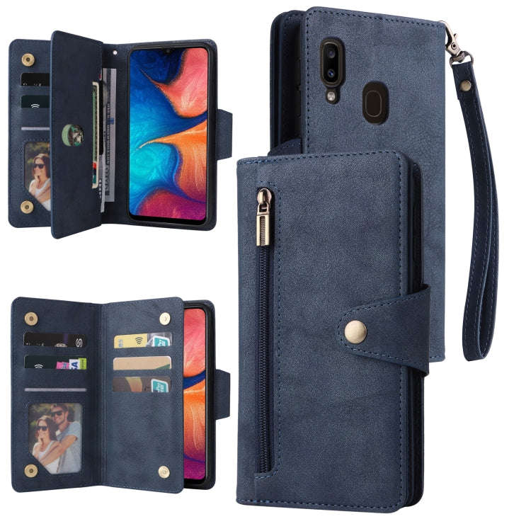 Rivet Buckle 9 Cards Three Fold Leather Phone Case, For Samsung Galaxy A20, For Samsung Galaxy A2...
