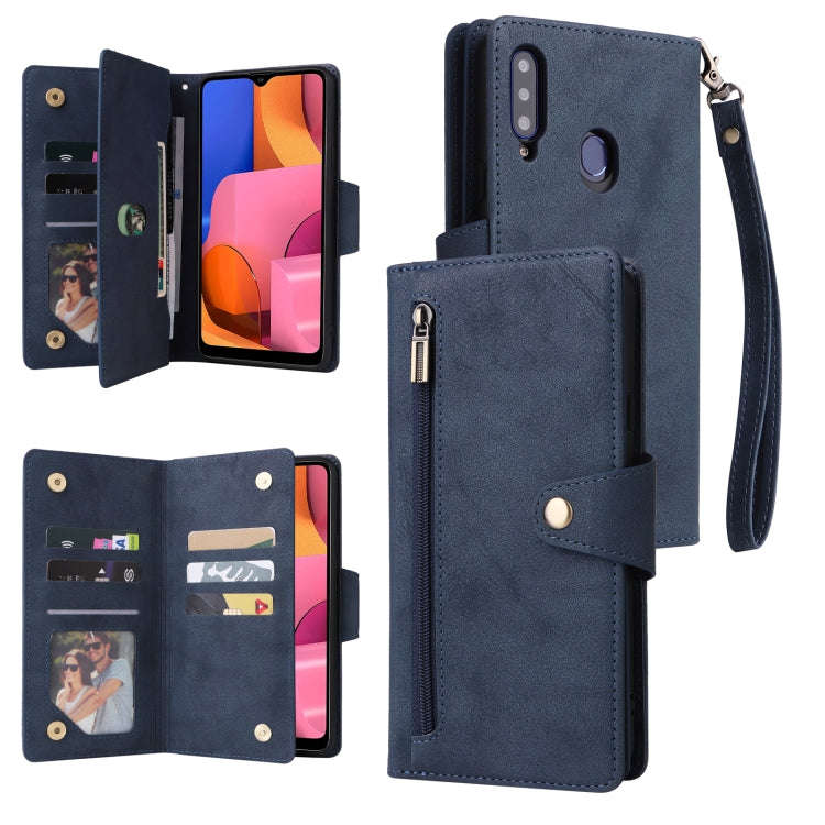 Rivet Buckle 9 Cards Three Fold Leather Phone Case, For Samsung Galaxy A20, For Samsung Galaxy A2...