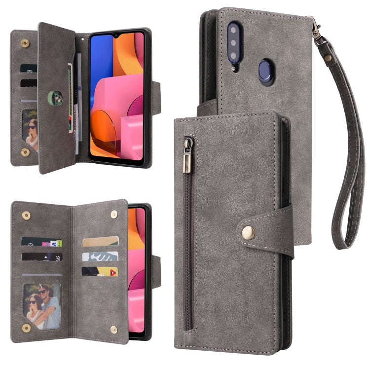 Rivet Buckle 9 Cards Three Fold Leather Phone Case, For Samsung Galaxy A20, For Samsung Galaxy A2...