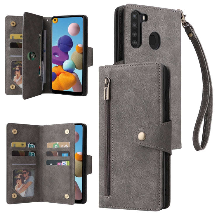 Rivet Buckle 9 Cards Three Fold Leather Phone Case, For Samsung Galaxy A20, For Samsung Galaxy A2...