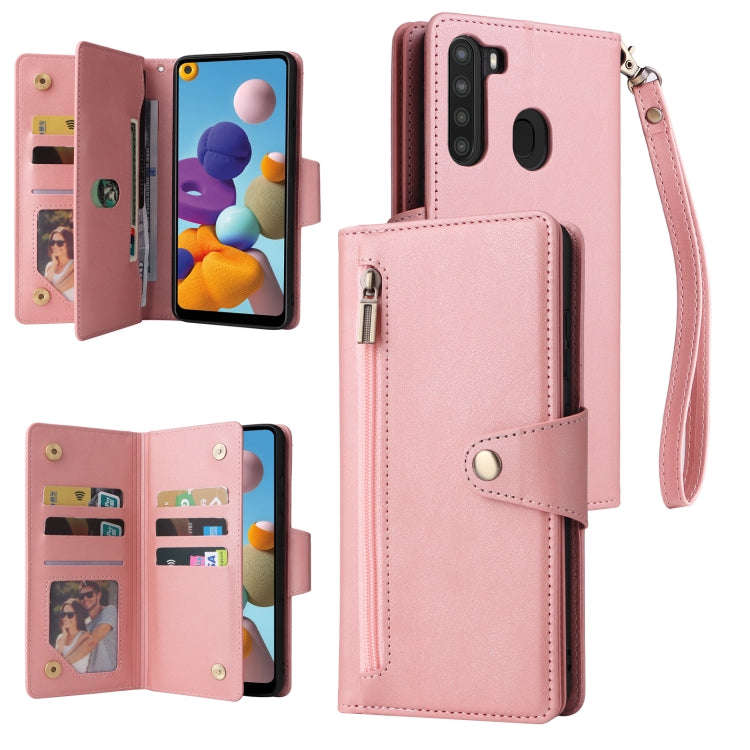 Rivet Buckle 9 Cards Three Fold Leather Phone Case, For Samsung Galaxy A20, For Samsung Galaxy A2...