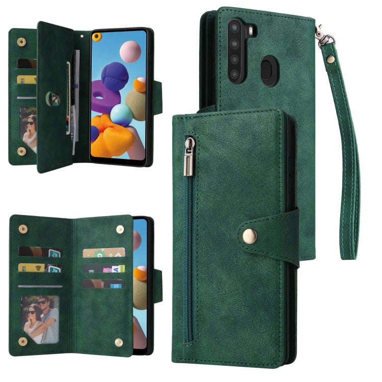 Rivet Buckle 9 Cards Three Fold Leather Phone Case, For Samsung Galaxy A20, For Samsung Galaxy A2...