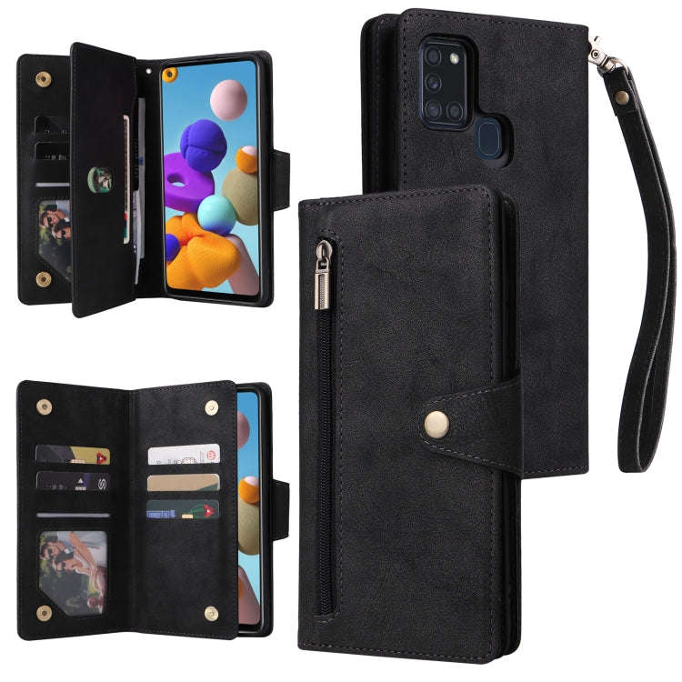 Rivet Buckle 9 Cards Three Fold Leather Phone Case, For Samsung Galaxy A20, For Samsung Galaxy A2...