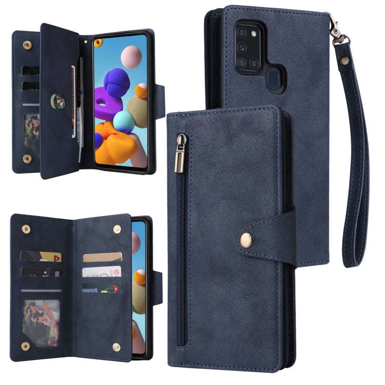 Rivet Buckle 9 Cards Three Fold Leather Phone Case, For Samsung Galaxy A20, For Samsung Galaxy A2...