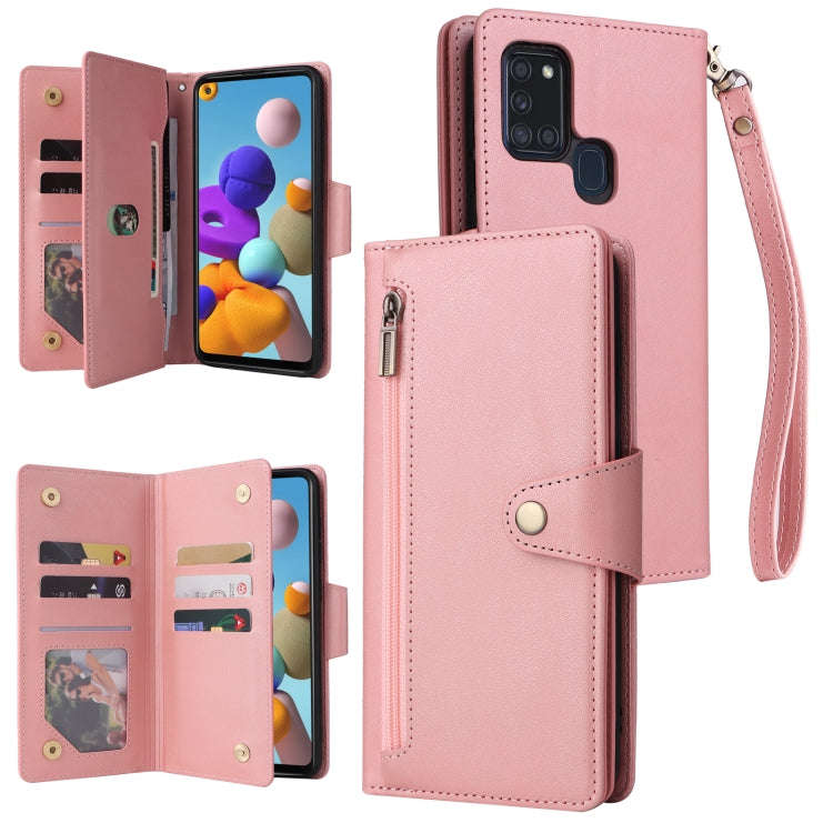 Rivet Buckle 9 Cards Three Fold Leather Phone Case, For Samsung Galaxy A20, For Samsung Galaxy A2...