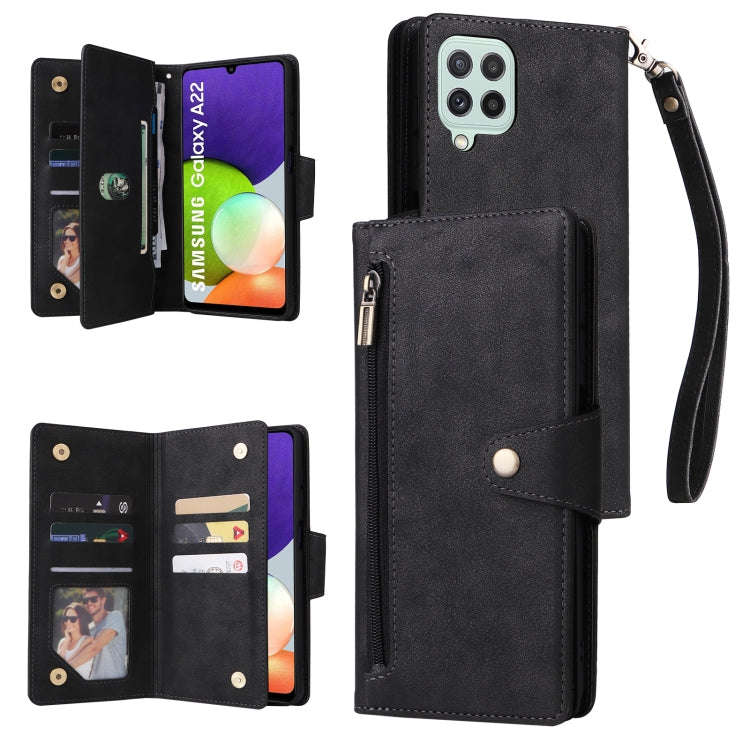 Rivet Buckle 9 Cards Three Fold Leather Phone Case, For Samsung Galaxy A20, For Samsung Galaxy A2...