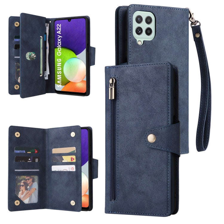 Rivet Buckle 9 Cards Three Fold Leather Phone Case, For Samsung Galaxy A20, For Samsung Galaxy A2...